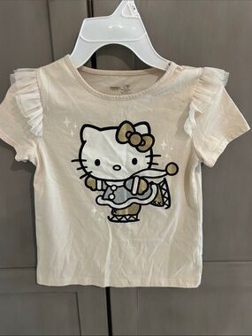 Hello Kitty Cream Short Sleeve Ruffle Sleeve Tee for Girls